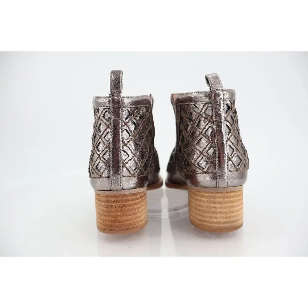 Jeffrey Campbell Women Taggart Boot Size 6.5 Silver Leather Lattice Cutout Boho